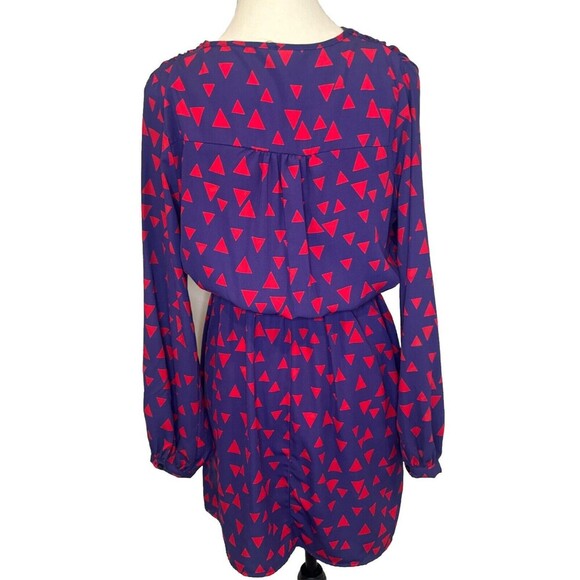 Sage the Brand BLUE w/ RED Triangles Long Sleeve Polyester Mini Dress Sz Small - Picture 4 of 9